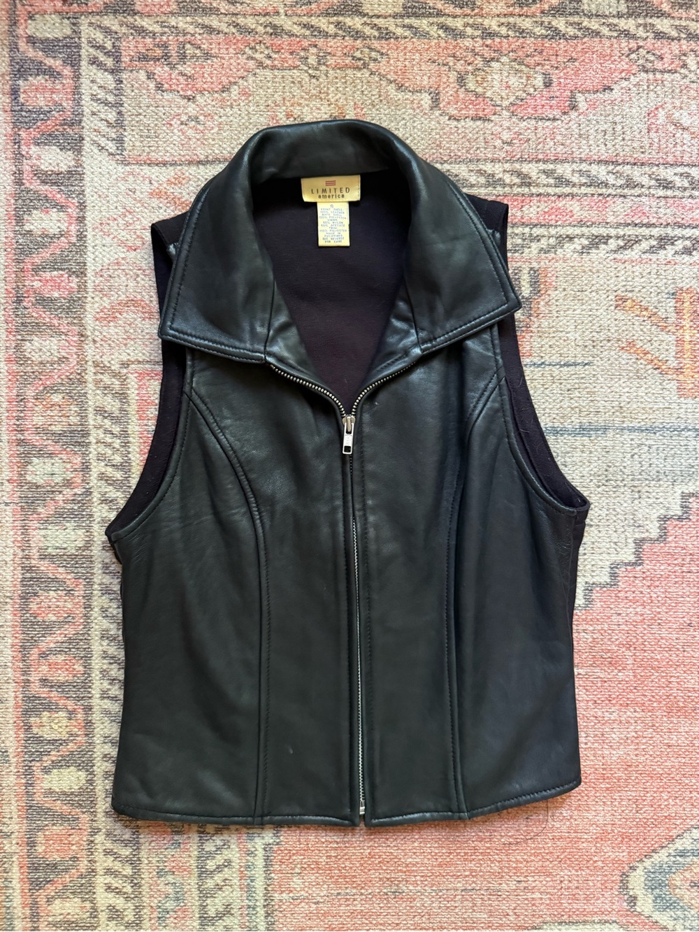 Vintage Limited America Leather Sleeveless Zip-Front Vest - Black